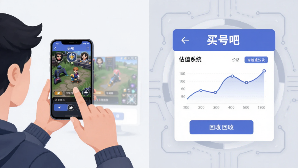 画面左侧是一位用户正在用手机拍摄游戏账号界面,右侧是