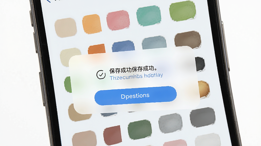 观色配色软件在手机上显示色板保存成功的提示界面,背景为浅色,布局简洁,风格明快,细节清晰,画质干净,无多余元素