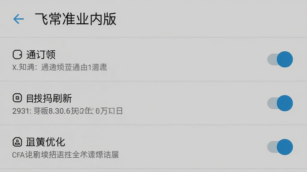 飞常准业内版在安卓手机上的设置权限界面截图,画面显示应用管理页面,有通知权限、后台刷新、电池优化等开关选项,界面风格为原生安卓设置样式,画质清晰,无多余元素。