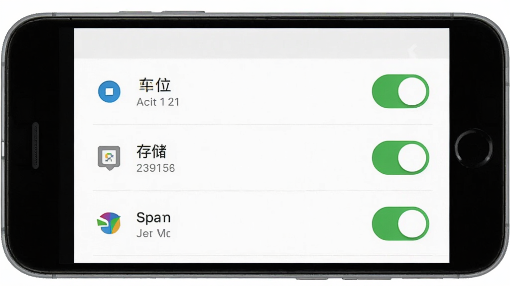车秘安卓手机安装设置权限界面示意图,画面主体为手机屏幕显示应用权限管理页面,包含定位、存储、通知三个权限开关处于开启状态,布局为手机正面居中展示,排版简洁明了,风格为系统原生设置界面风格,细节包括绿色开启按钮、权限图标清晰,画质高清干净无多余元素