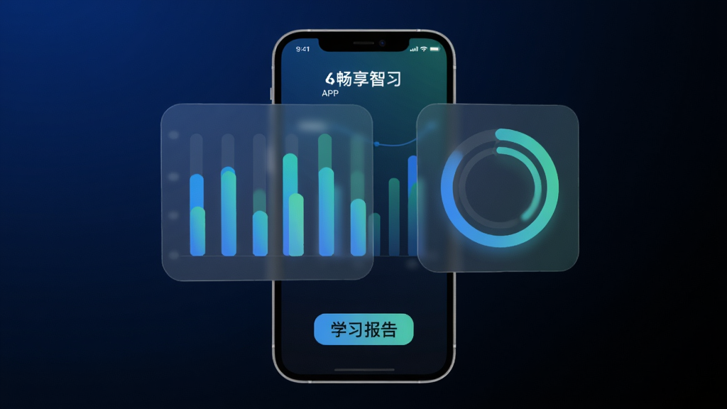 ��������չʾ������ϰAPP������ͳ��ҳ�棬�ֻ���Ļ������״ͼ�ͻ��ν���ͼ��ͼ����ɫΪ������ɫ���ֻ��·��С�ѧϰ���桱���ֱ�ǩ������Ϊ�ֻ����С�ͼ��Ԫ�ش���Ļ��Ʈ�������Ϊ���ݿ��ӻ�չʾ�磬ϸ����ͼ���н�������Բ�ǣ�����Ϊ����ɫ����ɫ�Ľ��䣬�����������ɾ����޶���Ԫ��