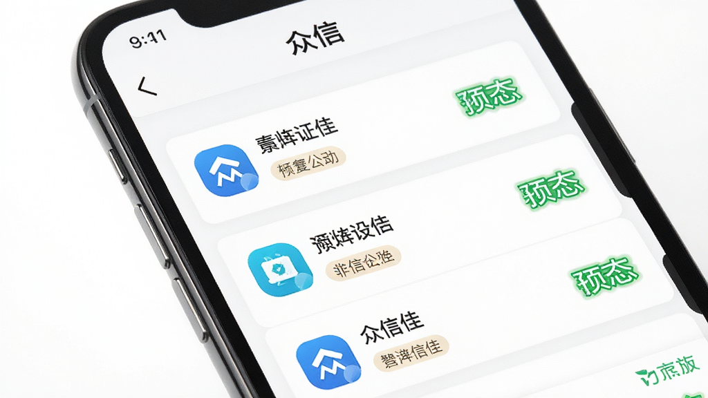 手机屏幕展示“众信佳”应用的信息记录页面,列表条目清晰,配有图标和状态标签,背景为白色,风格清新简洁,排版整齐,画质高清,无多余装饰