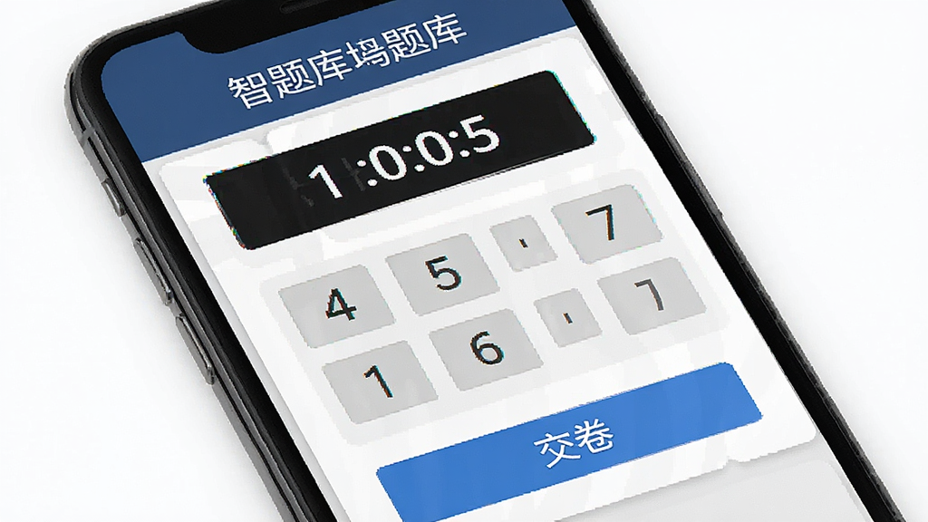 执业药师智题库模拟考试界面,主体为手机屏幕展示考试倒计时与答题卡,布局为上下结构,排版紧凑,风格严肃考试类,细节包括计时器、题号方格、交卷按钮,画质清晰,干净,无多余元素