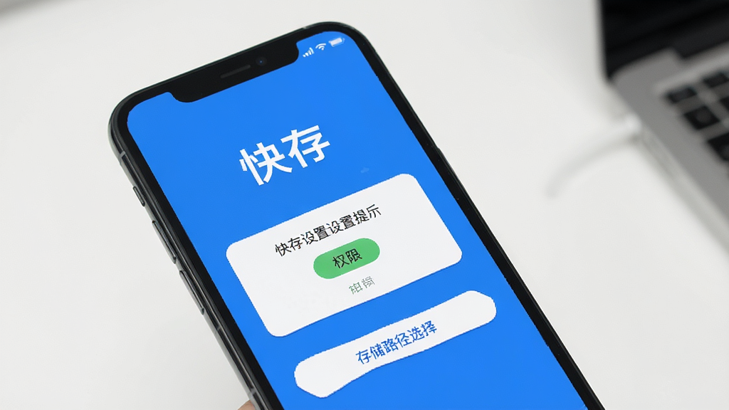 快存软件新手设置引导页面,手机屏幕显示权限开启提示和存储路径选择,界面有