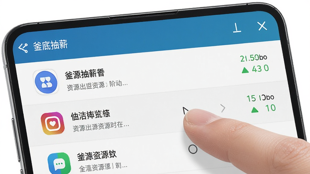 一张展示手机后台管理界面的图片,画面中“釜底抽薪”软件正在运行,界面列出多个后台应用及其资源占用情况,用户手指点击其中一个应用进行限制操作,整体风格清爽,布局合理,画质清晰,无多余装饰元素
