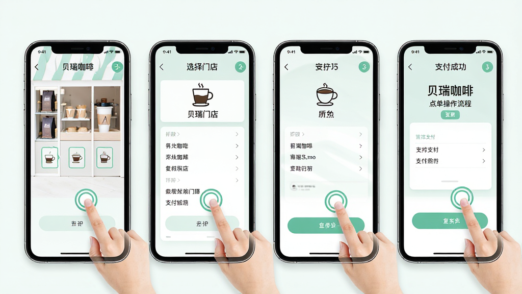 ���𿧷��ƶ��˵㵥��������ͼ������Ϊ�ֻ���Ļ�ֲ�չʾ��ѡ���ŵ굽֧���ɹ����ĸ����棬����Ϊ�������У��������ǳɫ��ϸ�ڰ�����ָ���ͼ���벽�����֣����ʸ��壬�ɾ����޶���Ԫ��