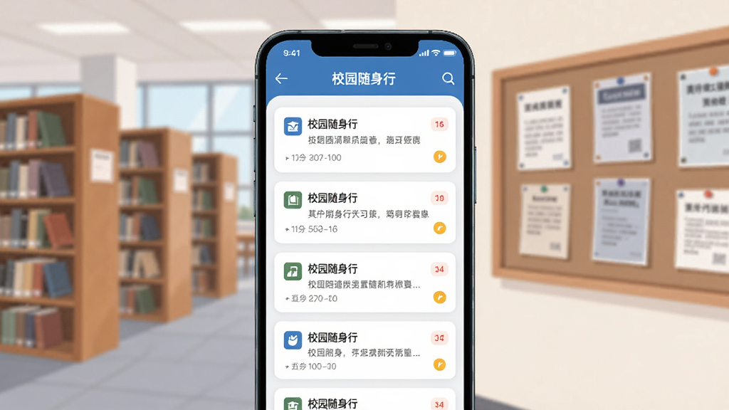һ��չʾ�ֻ�Ӧ�ý���Ĳ廭����Ļ����ʾ��У԰�����С�����Ѷ�б�ҳ�棬��������֪ͨ��Ƭ�������Ǵ�ѧͼ��ݺ͹�������������ִ���ϸ�����������ʸɾ����޶���Ԫ��