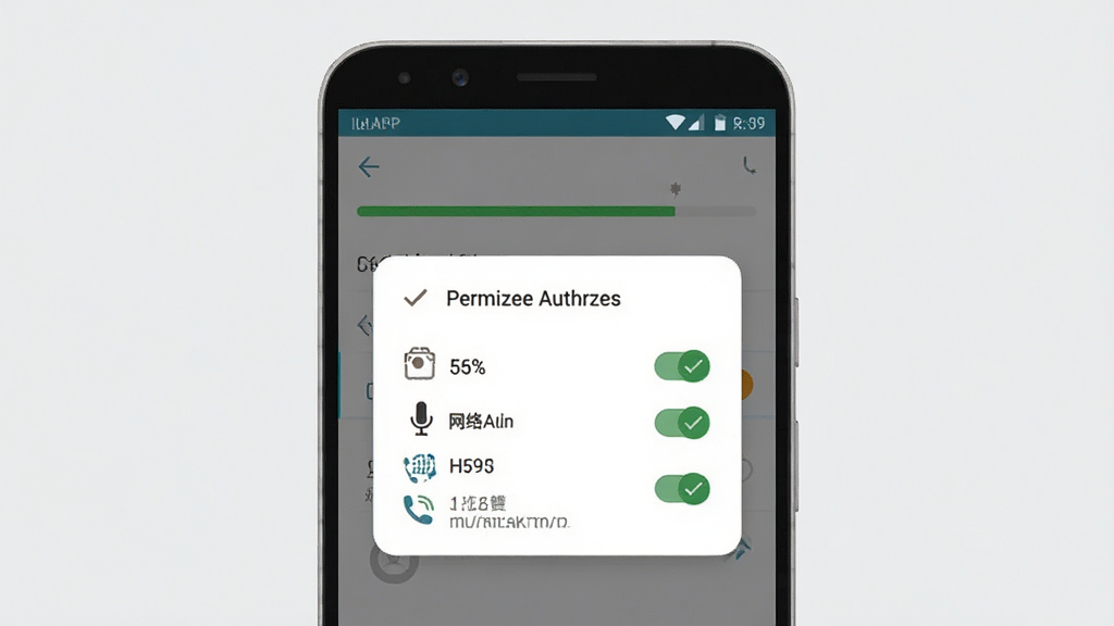 һ��չʾ����APP�ڰ�׿�ֻ��ϰ�װ���̵�ʾ��ͼ����������Ϊ�ֻ���Ļ��ʾ��װ��������Ȩ����Ȩ�����������а����洢����˷硢�����Ȩ�޿��أ�����Ϊǳ��ɫ����������ˣ�ϸ�ڰ������ȰٷֱȺ͹�ѡ״̬�������������ɾ����޶���Ԫ��