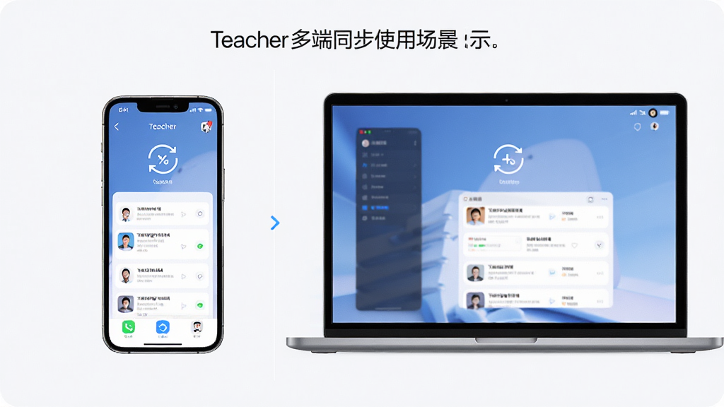 Our Teacher���ͬ��ʹ�ó���չʾ������Ϊ�ֻ��͵��Բ�����ʾͬһӦ�ý��棬����Ϊ���ҷ����Աȣ��Ű��࣬���Ϊ�Ƽ���Լ�磬ϸ�ڰ����豸�߿�ͬ��ͼ�ꡢӦ�ý������ݣ����ʸ���ɾ��޶���Ԫ��