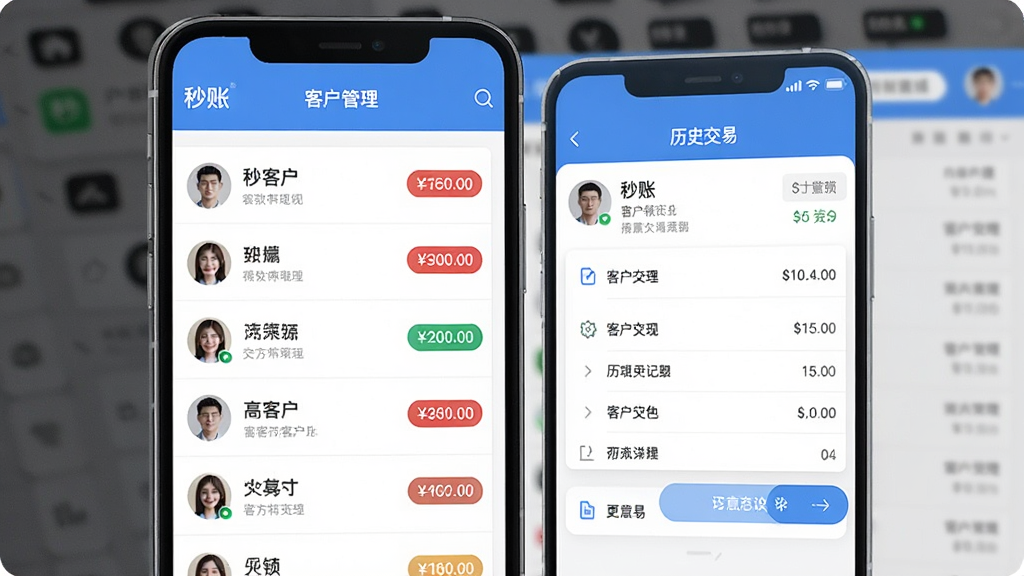 һ��չʾ����APP�ͻ����������ͼƬ����Ļ����ʾ�ͻ��б���ÿ���ͻ���������Ƿ�����ǩ�����ĳ���ͻ��󵯳���ʷ���׼�¼����ҳ�档��������ˬ�������������Ű����򣬻��ʸ��壬�ɾ��޶���Ԫ�أ�ͼƬ�пɴ��С����ˡ����ֱ�ʶ��