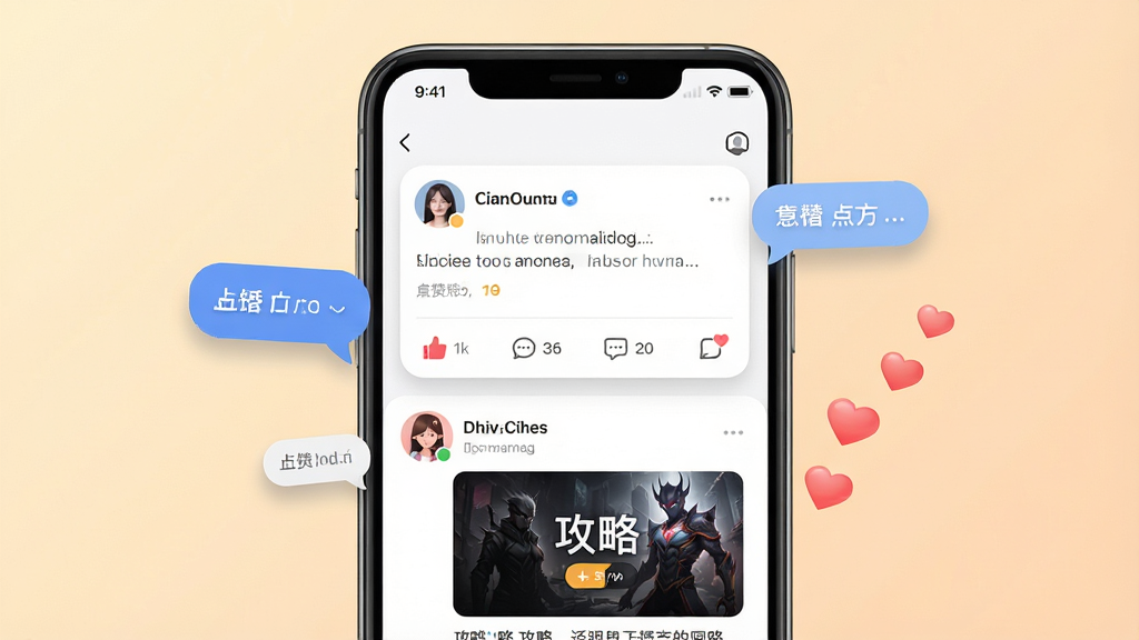 һ��չʾ��������羺�����������ܵ�ͼƬ��������һ���ֻ�������ʾ������Ϣ��ҳ�棬������Ҷ�̬��Ƭ���������۰�ť�͹������·��棬��Ļ�Ա���Ư�����������ݺͰ���ͼ�꣬����Ϊ��ů��ǳɫ���䣬���ֲ������������Ű棬���Ϊ�����罻UI�磬ϸ�ڰ�����Ƭ��Ӱ��ͷ��Բ�Ǵ��������ʸ��壬�ɾ����޶���Ԫ��