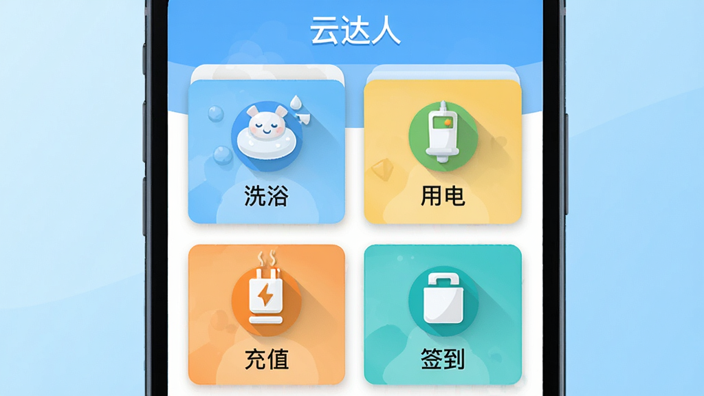 һ��չʾ���ƴ��ˡ�Ӧ������������ֲ廭������������һ���ֻ�����Ļ���Կ�Ƭʽ����������ϴԡ���õ硢��ֵ��ǩ���ĸ�����ͼ�꣬ÿ��ͼ���·��м�̵����ֱ�ǩ�����ֲ������·����Ű棬���Ϊ����ı�ƽ��UI���ϸ����ͼ�������΢��ͶӰЧ��������Ϊǳ��ɫ���䣬�����������ɾ����޶���Ԫ��
