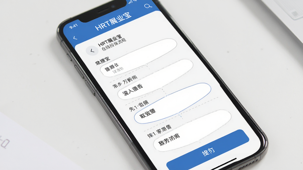HRT展业宝 在线投保流程界面 主体为手机屏幕展示投保信息填写页面 布局为分步表单结构 排版清晰 风格简洁实用 细节包括输入框和提交按钮 画质高清 干净 无多余元素