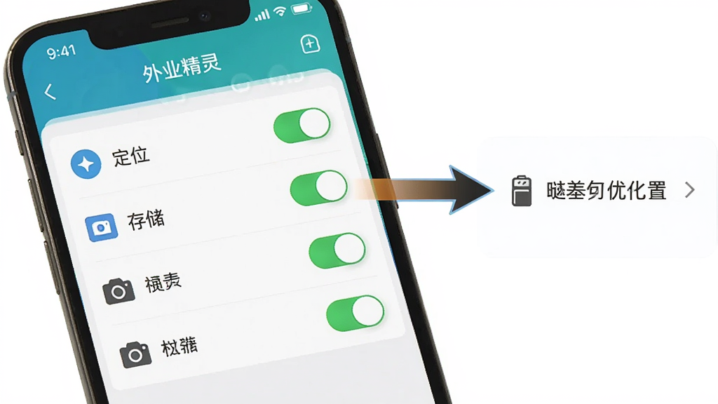 一张展示手机应用权限设置界面的示意图,画面中手机屏幕显示