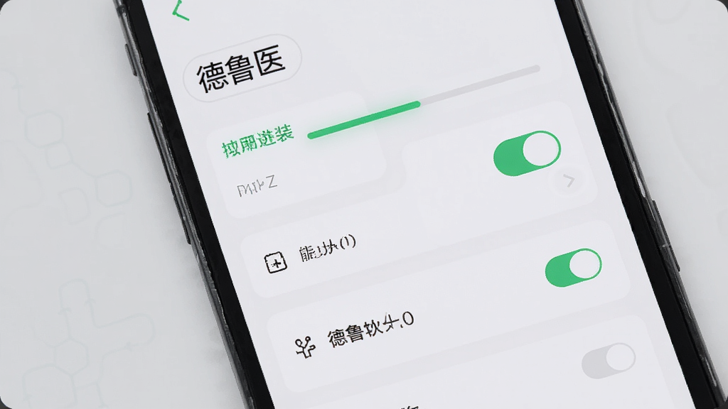 主体为手机屏幕显示应用安装与权限设置界面,布局为纵向列表,排版简洁,风格为科技简约风,细节包括安装进度条、权限开关图标、浅灰背景,画面中可出现“德鲁医”字样,画质高清,干净,无多余元素