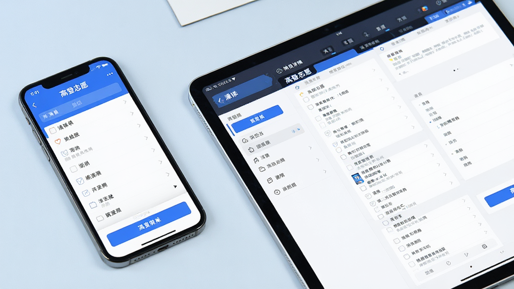 主体为手机与平板电脑同屏展示“高登志愿”操作界面,布局为左侧手机显示清单页右侧平板显示院校详情页,排版对角呼应,风格为数码产品展示场景,细节包含浅色背景与界面内蓝色按钮高亮,画质清晰干净无多余元素