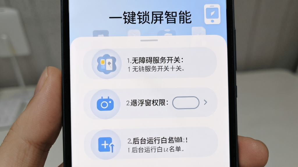 �ֻ���Ļ��ʾһ���������ܵ�Ȩ���������棬�������зֲ����ͼ����ʾ���������ϰ����񿪹ء�������Ȩ�޿��غͺ�̨���а��������ã��������Ѻ���������ɫ��ͣ����ʸɾ���ͼƬ�Ϸ����С�һ���������ܡ���������