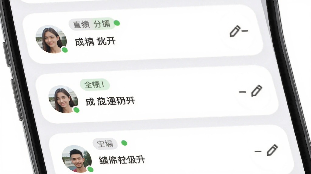 手机定位追迹找人成员分组管理页面,主体为手机界面展示分组卡片列表,布局为纵向卡片堆叠排列每张卡片含成员头像与名称,风格为柔和圆角卡片式设计,细节包含分组标签、成员头像、在线状态圆点、编辑入口图标,画质清晰干净无多余元素