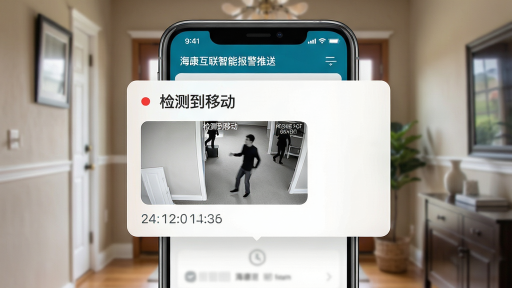�����������ܱ������ͽ��棬���������ֻ���������֪ͨ��Ƭ����Ƭ����ʾ����⵽�ƶ���������ץ������ͼ������Ϊ��ͥ��������������֪ͨ��Ƭ�������ֻ���Ļ�Ϸ������Ϊ���UIչʾ���ϸ�ڰ�����ɫ��ʾСԲ����ʱ����������������ɾ��޶���Ԫ��