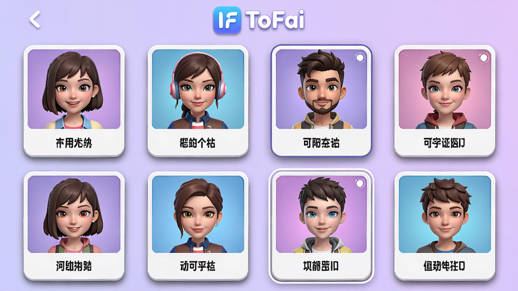 һ���ֻ�Ӧ�ý�ɫѡ��ҳ��ͼ��������������ʽ���ж�������ɫͷ��Ƭ��ÿ�ſ�Ƭ�·���ע��ɫ���ƣ�ҳ�涥����ʾ