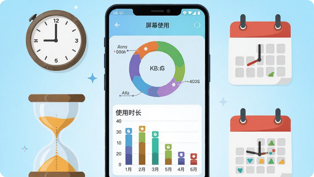 画面中央是一部竖屏安卓手机,手机屏幕上显示