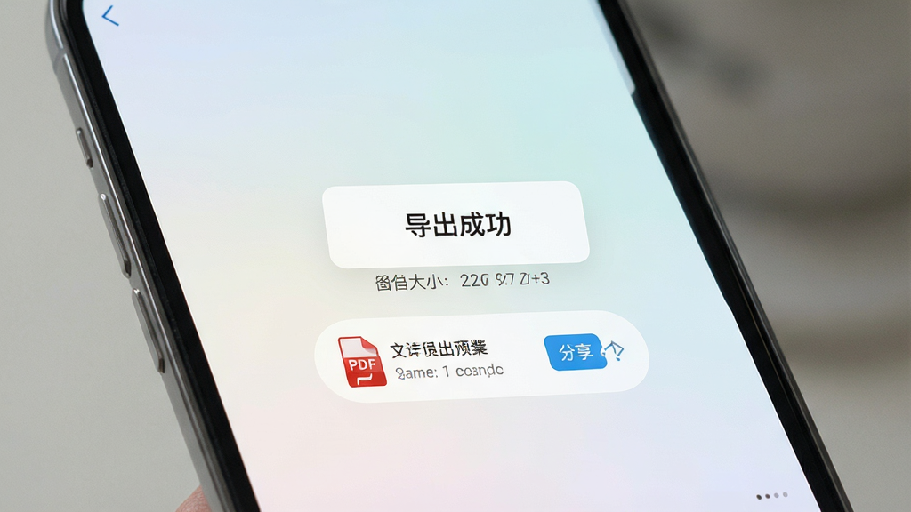 一张展示手机导出简历文件的界面图片,屏幕中央显示