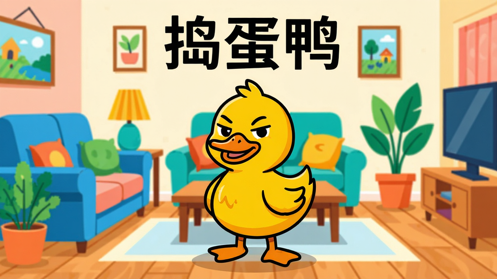 һֻ��ͨ���Ļ�ɫѼ��վ��ɫ������ļ�ͥ�����������룬��Χ�ڷ���ɳ�����輸�����ԣ�Ѽ�ӵı����Ƥ���������ñ�ƽ���廭�������ͻ�������־��У��Ű��࣬�����ÿɰ���ϸ�ڷḻ�����ذ�������ǽ��װ�Σ����������ɾ����޶���Ԫ�أ�ͼƬ�Ϸ�д�С�����Ѽ��������