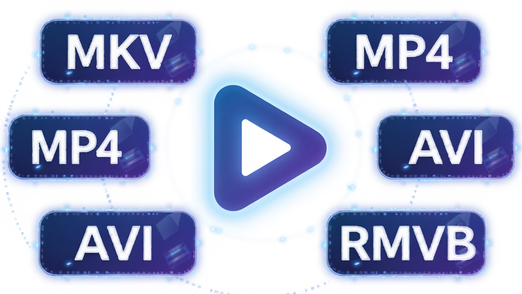 ��������Ϊһ������Ĳ��Ű�ťͼ�꣬��Χ���ơ�MKV����MP4����AVI����RMVB���ȸ�ʽ��ǩ�����ֳʻ������У����Ϊ��ƽ���Ƽ��磬��ɫ�����Ͻ���Ϊ����ϸ�ڴ���ϸ΢����Ч�����������������������ɾ�������Ԫ��