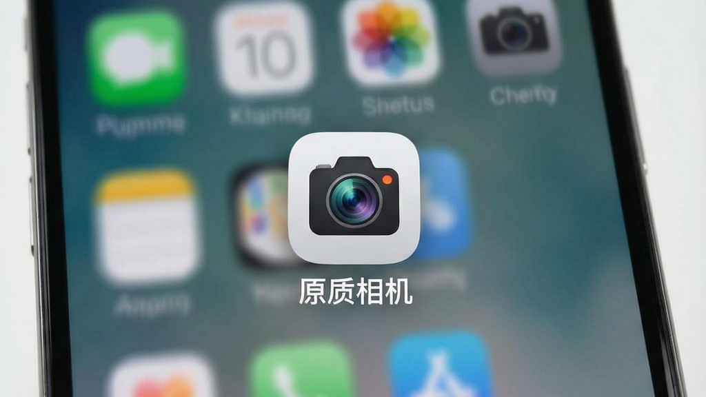 一张展示原质相机快速启动过程的示意图,画面为手机桌面点击应用图标的瞬间,图标下方有