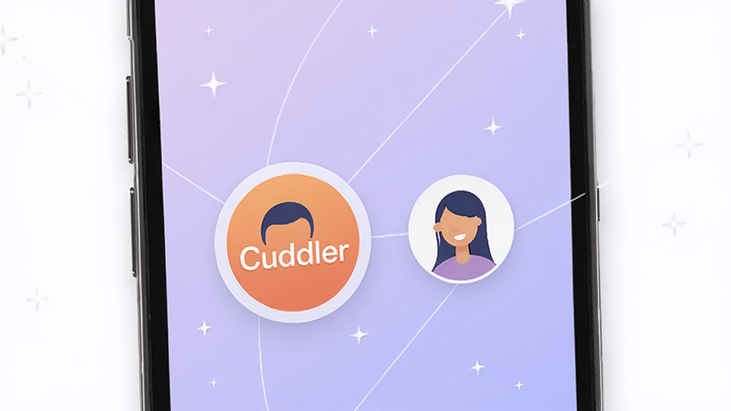 Cuddler ����ƥ�书��չʾͼ������������һ���ֻ�����Ļ����ʾһ����Ŀ��Բ��ƥ�䰴ť�������������ӵĳ���ͷ�񣬱���Ϊ����ɫ���䣬��׺��ϸС���ǹ���������������ּ��ͻ���ص㣬����ִ���ƽ�������ʸɾ�����