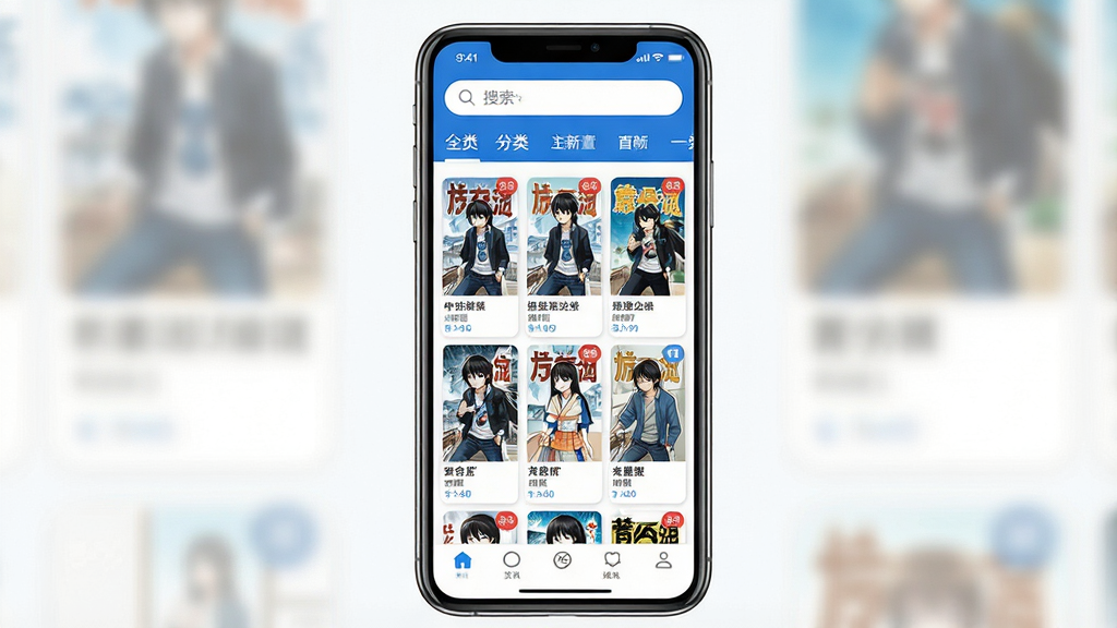 һ���ֻ���Ļչʾ�����Ķ�Ӧ����ҳ�Ļ��棬����Ϊ���з��õ������ֻ�����Ļ�ڳ��ֿ�Ƭʽ�����������񲼾֣��������������ͷ����ǩ�������������������ɫ��������ִ���ϸ�ڰ���������������ͼ�����½Ǳ�͵ײ������������������ɾ����޶���Ԫ��