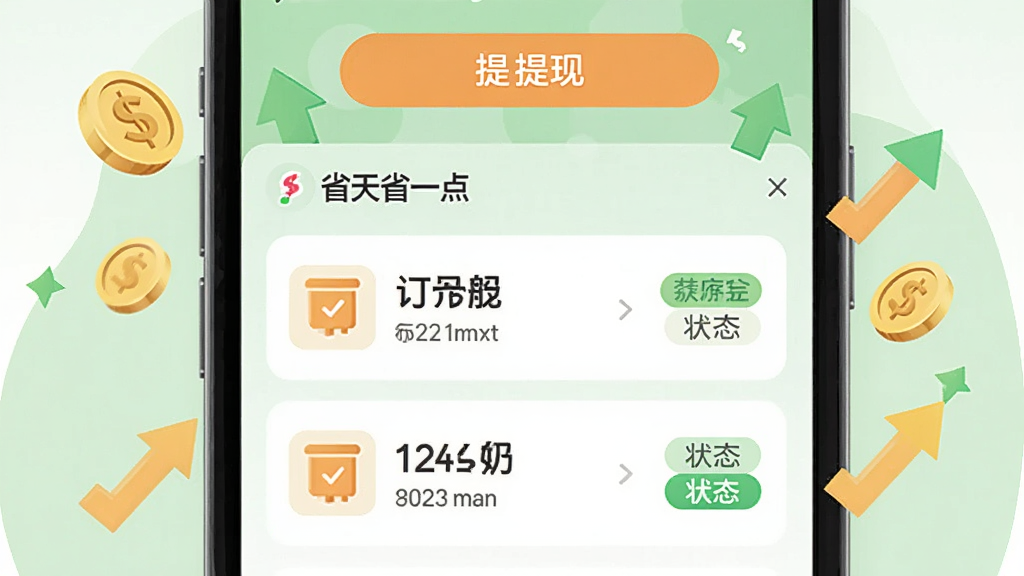 �ֻ���Ļչʾ������ʡһ�㡱������¼ҳ�棬�б���ÿ���ж���ͼ�ꡢ������ֺ�״̬��ǩ����Ļ�Ϸ������ְ�ť����Χ��׺��Һͼ�ͷԪ�أ�����Ϊǳ��ɫ�����ñ�ƽ��UI�廭����Ű����룬ϸ�ڸɾ������ʸ���