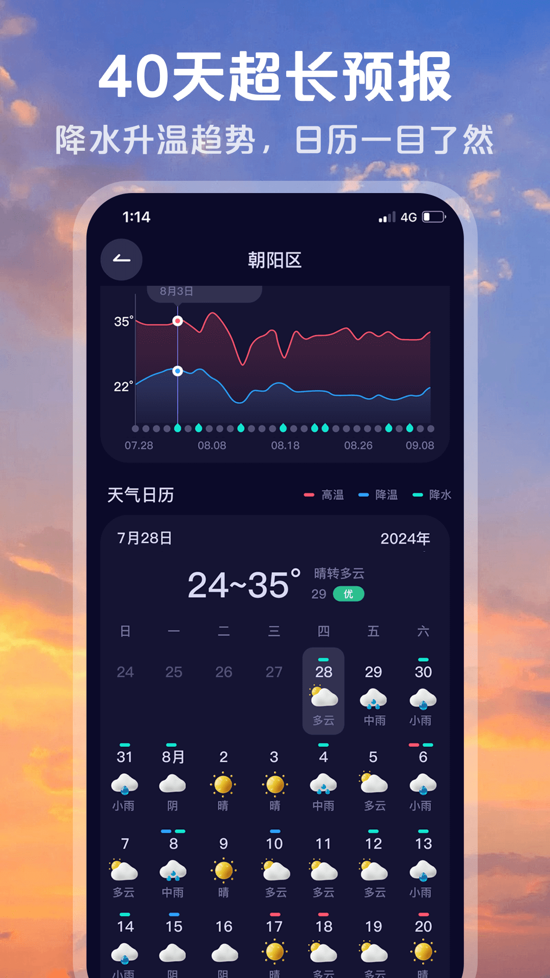 天气预报精准看 安卓版 使用界面