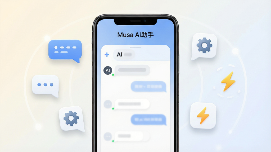 Musa AI���ְ�׿�ֻ�Ӧ��������չʾ����������Ϊ�ֻ���Ļ����Ļ����ʾ����AI�Ի����촰�ڣ��������������ơ�Musa AI���֡�����������Ϊǳɫ���䣬��Χ���ƶԻ����ݡ���������ͼ����������Ӧ���ţ����־��жԳƣ������ˬ�ִ���ϸ�ڰ���Բ�ǿ�Ƭ�������Ӱ�����ʸ��壬�ɾ����޶���Ԫ��