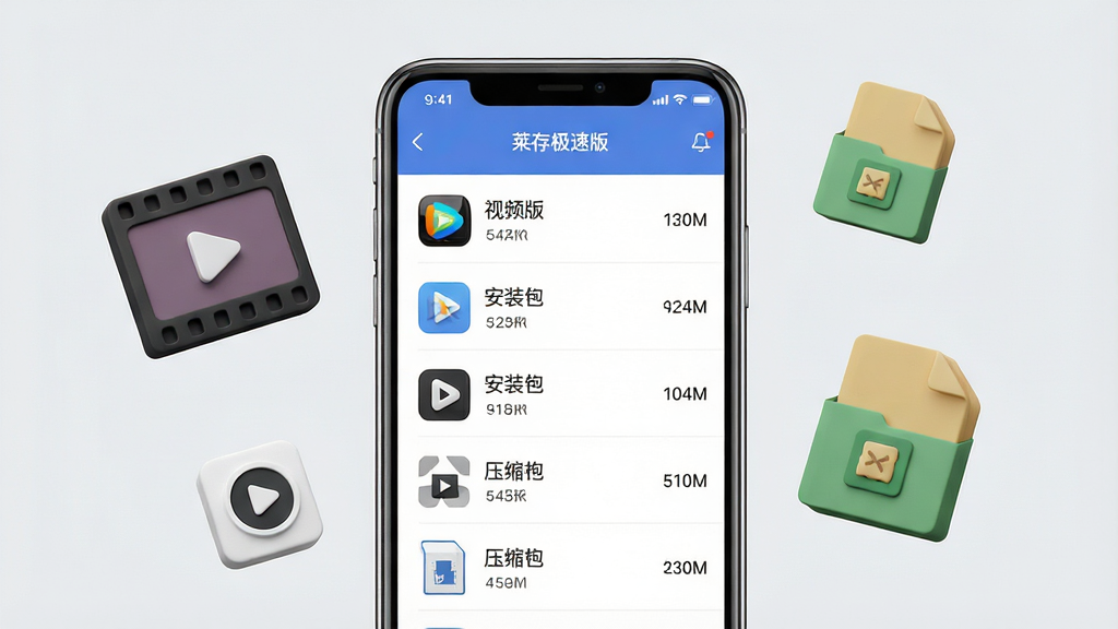 一张表现大文件管理功能的图片,画面主体是一部手机屏幕显示