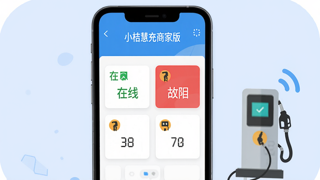 һ��С�ۻ۳��̼Ұ��豸���������ʾ��ͼ����������Ϊһ���ֻ�����Ļ��չʾ������׮״̬��Ƭ����Ƭ������ɫ���߱�ʶ���ɫ���ϱ�ʶ���ֻ��Ա�����һ��С�ͳ��׮ͼ�����źŲ��ƣ�����Ϊ����ɫ��ɫ�����Ϊ��ƽ���Ƽ��廭����ͼ���У�ϸ�ڼ�࣬��������������ɾ����޶���Ԫ��