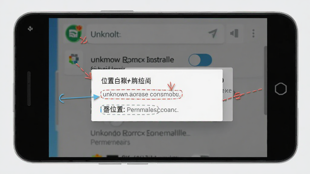 安卓手机安装应用权限设置界面示意图,屏幕显示未知来源安装开关与位置权限弹窗,界面元素清晰标注,背景为浅灰色,整体风格写实简洁,排版纵向排列,细节明确,画质高清,干净无多余元素