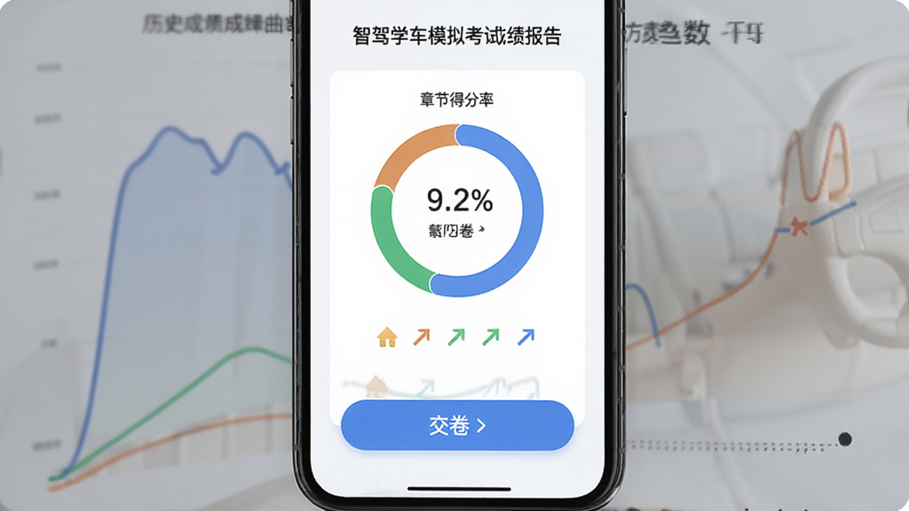 �Ǽ�ѧ��ģ�⿼�Գɼ�����ҳ�棬�ֻ���Ļչʾ�ɼ��������½ڵ÷��ʻ���ͼ����ʷ�ɼ����ߣ����־��жԳƣ�����Լ����ϸ�ڰ���������ť���ɼ��ȼ���ʶ�����Ƽ�ͷ�����ʸ��壬����ɾ����޶���Ԫ��