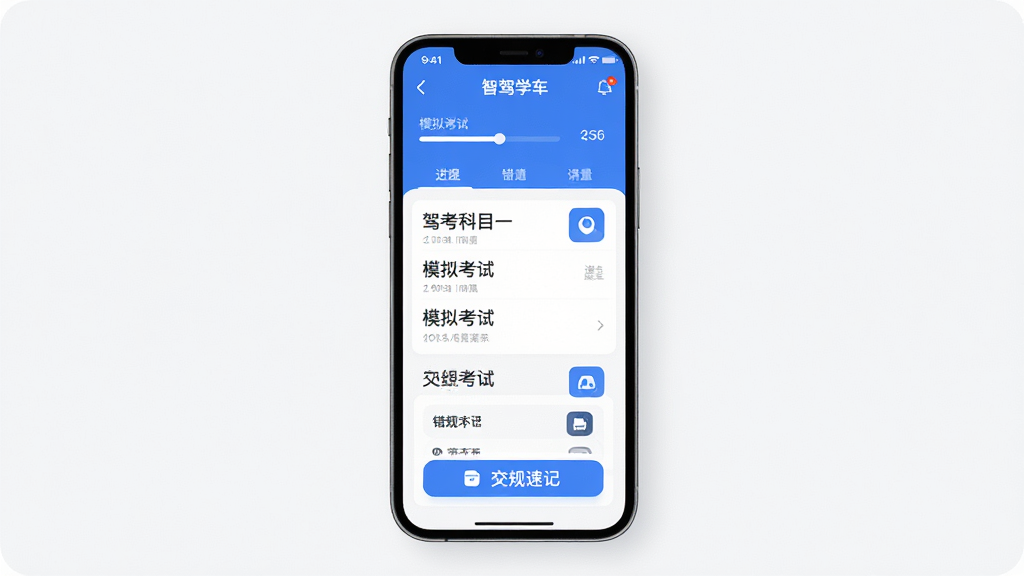 �Ǽ�ѧ��APP������չʾ���ֻ���Ļ���з��ã���Ļ����ʾ�ݿ���Ŀһ����б���ģ�⿼����ڣ����ּ�����������Ϊ�ִ���ƽ���Ƽ�����ɫ��ϸ�ڰ��������������Ȿͼ���뽻���ټǿ�Ƭ�����ʸ��壬����ɾ����޶���Ԫ��