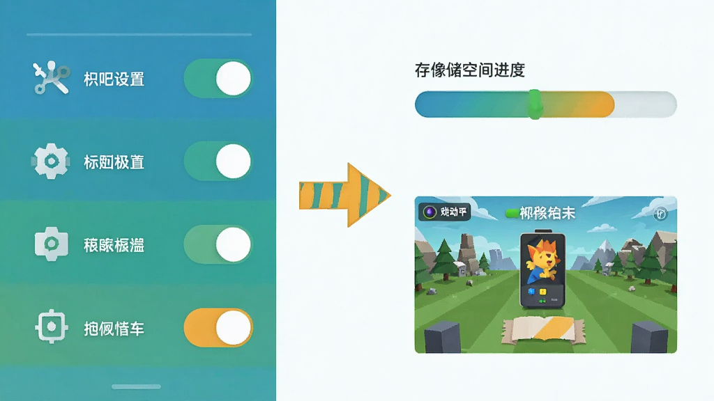 һ����Ϣͼ���Ļ��棬����г��ֻ������е�Ȩ�޿���ͼ�꣬�Ҳ�չʾ�洢�ռ����������Ϸ�������棬�м��ü�ͷ���ӣ�������ñ�ƽ����ƣ���ɫΪ������Ȼƣ����ֱ�ע����������ɾ�������Ԫ��