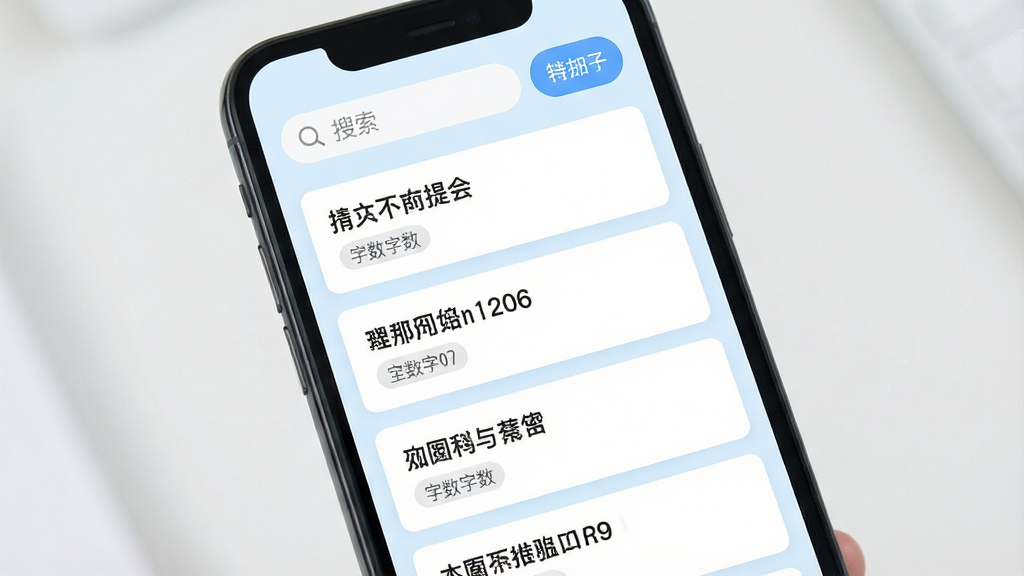 手机屏幕内展示极简提词器的文稿列表页面,多条文稿卡片整齐排列,每张卡片带有标题与字数标签,页面顶部有搜索框与导入按钮,整体布局清爽,配色以白与浅蓝为主,风格简约,画质清晰,干净无杂乱元素