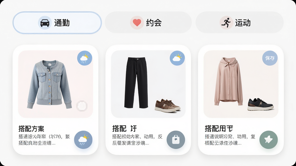 ����ΪZayaӦ�ô����Ƽ�ҳ�棬����Ϊ��������ѡ���ǩ��ͨ�ڡ���Լ�ᡱ���˶������в�Ϊ���״��䷽����Ƭ��ÿ�װ������¡���װ��Ь������ͼ�����˵�����֣����Ϊ���Բ�ǿ�ƬʽUI��ϸ�ڰ�������ͼ�ꡢ������ť������ͼ�ꣻ�����������ɾ����޶���Ԫ��