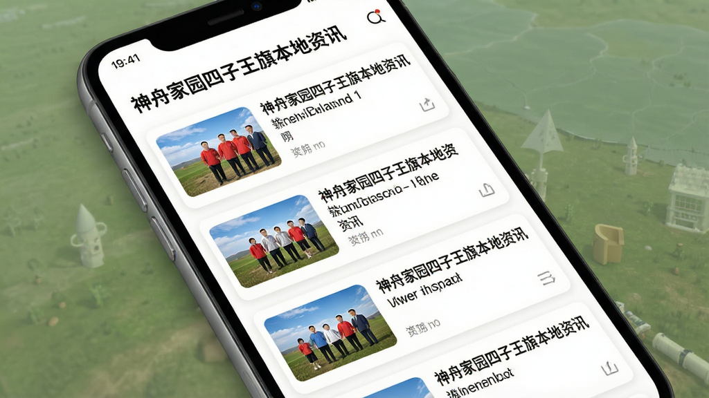 手机应用界面展示资讯列表页面,标题为“神舟家园四子王旗本地资讯”,页面内呈现多条新闻卡片,卡片包含缩略图与标题文字,布局整齐,配色清爽,背景为纯白色,画面干净,高清画质