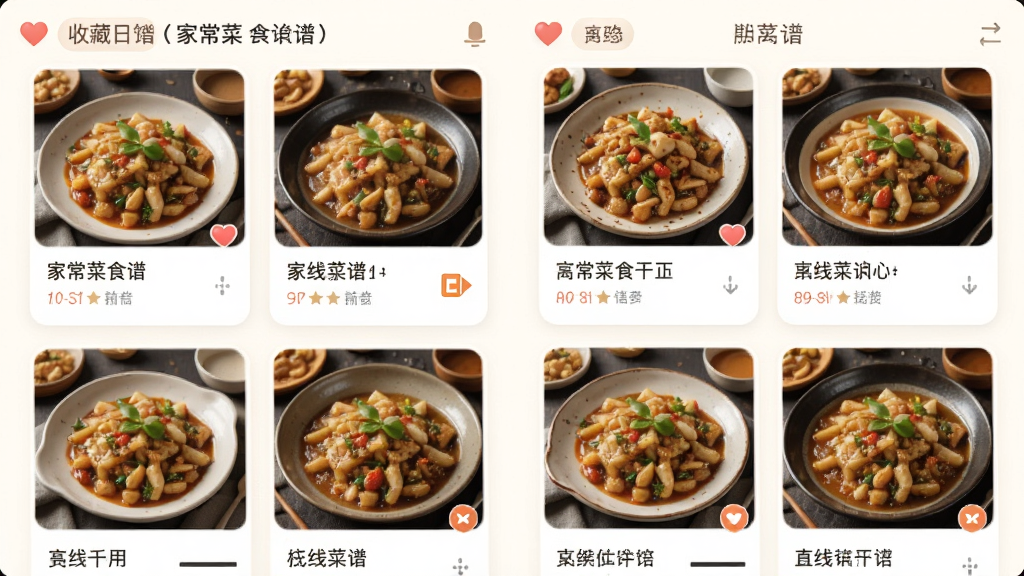 ����Ϊ�ҳ���ʳ��Ӧ�õ��ղؼ������߲��׽��棬����Ϊ��Ƭʽ�������У��Ű���������Ϊ�����ܰ�磬ϸ�ڰ����ղ�����ͼ�ꡢ���׿�Ƭ����ͼ�����߱�ʶ�����ʸ��壬�ɾ����޶���Ԫ��