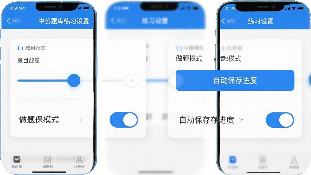 һ���ֻ���ͼչʾ�й������ϰ����ҳ�棬������Ŀ����ѡ�񻬿顢����ģʽ�л���ť���Զ�������ȿ��ص�ѡ�������ð�ɫ��Ƭʽ���֣���ɫ����ѡ��״̬�������ʵ�ã������������ɾ��޶���Ԫ��