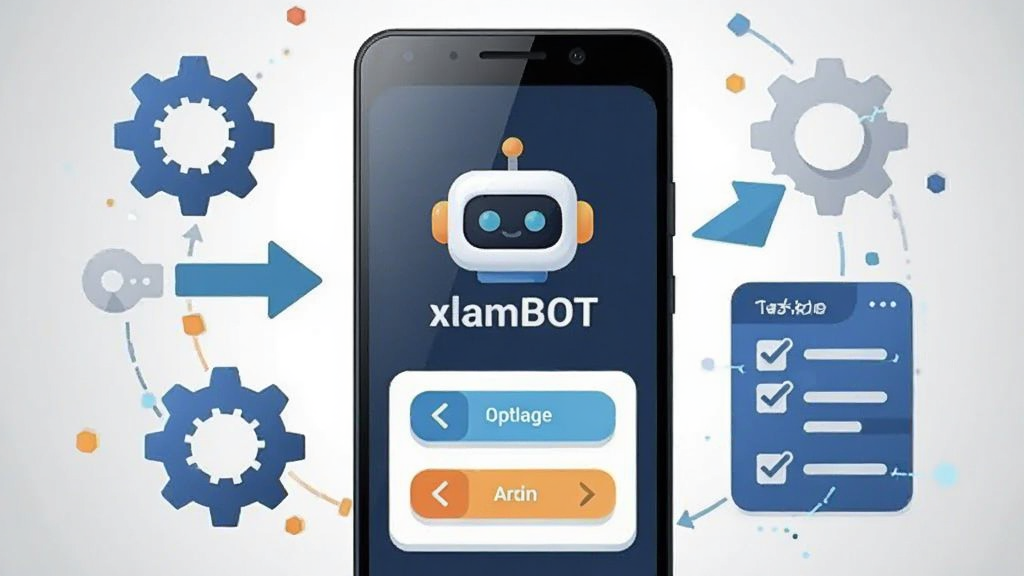 �����������һ����׿�ֻ����ֻ���Ļ����ʾ��xlamBOT���Ļ�����ͼ�����������壬��Χ���Ƴ��֡��Զ�����ͷ�������嵥Ԫ�أ����ֲ������ҶԳƵĲ�Ʒչʾ��ͼ�����Ϊ�ִ��Ƽ���ƽ���廭��ϸ�ڰ����ֻ��߿�߹⡢ͼ��Բ�Ǵ���������ǳ�ҽ��䣬���������ɾ����޶���װ��Ԫ��