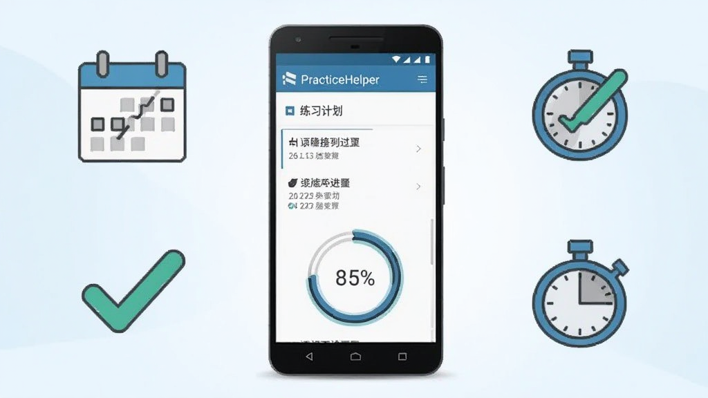�����������һ����׿�ֻ����ֻ���Ļ����ʾ PracticeHelper ���������棬���������ϰ�ƻ��б������Բ�����ֻ���Χ�Լ���������ճ��������Թ�����ʱ������ϰ���ͼ�꣬������ñ�ƽ���廭��񣬱���Ϊǳ�����ɫ���䣬�Ű���жԳƣ�ϸ�ڸɾ����䣬�����������޶���װ��Ԫ��