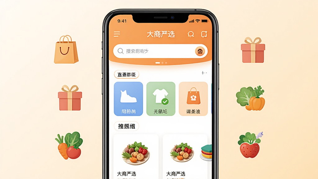 手机应用商店展示页面,画面中央是一部竖屏智能手机,屏幕上显示