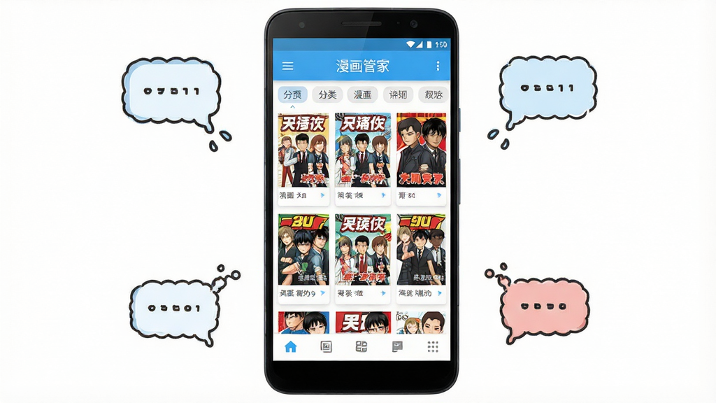�ֻ���Ļ��չʾ�����ܼ�Ӧ�������棬�����������������������У��������֡������ܼҡ�λ�ڶ��������岼��Ϊ����չʾһ����׿�ֻ����ֻ���Χ��������������Ԫ�ص�׺�����Ϊ��ˬ��ƽ��UI��ƣ�ϸ�ڰ���������������ͼ�������ǩ�����ײ�������ť�������������ɾ����޶���Ԫ��