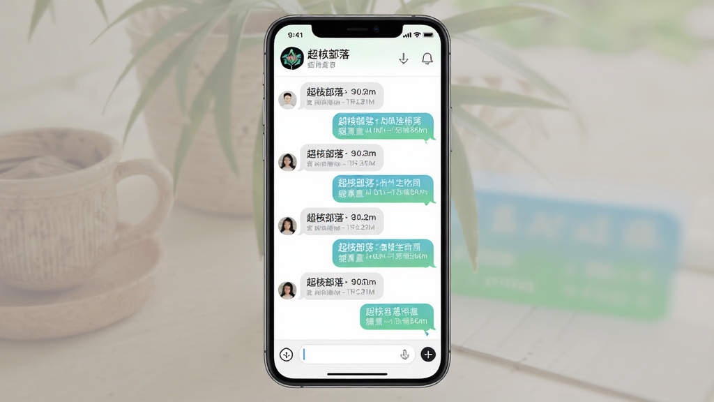 一张展示超核部落私信聊天界面的手机截图风格渲染图,画面为手机竖屏,屏幕内显示对话气泡列表,顶部有联系人名称和“超核部落”标识,底部为输入框,背景柔和,风格简约,细节清晰,画质干净,无多余元素